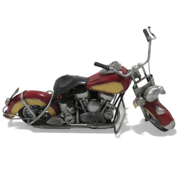 Metal MOTORCYCLE Decor Red And Yellow Retro Bike Handmade Sculpture Vintage 13" - Picture 1 of 10